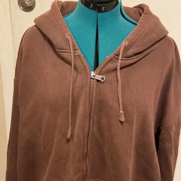 Mens Destressed Hoodie 2XL Dark Brown Zip front - Picture 2 of 10